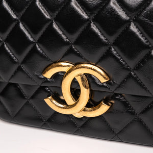 CHANEL GIANT CC LOGO FLAP BAG LAMBSKIN BLACK GHW