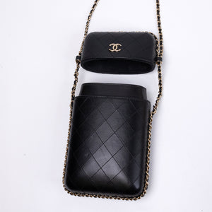 CHANEL VERTICAL PHONE CASE BLACK LAMBSKIN GHW