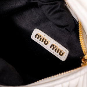 MIUMIU WANDER MATELASSE MINI HOBO BAG NAPPA WHITE LAMBSKIN GHW