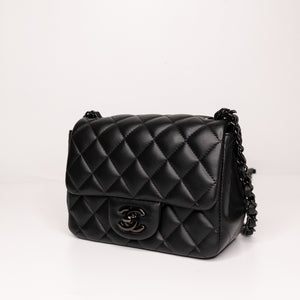 CHANEL MINI SQUARE FLAP BAG LAMBSKIN SO BLACK