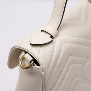 GUCCI GG MARMONT TOP HANDLE BAG LEATHER WHITE GHW