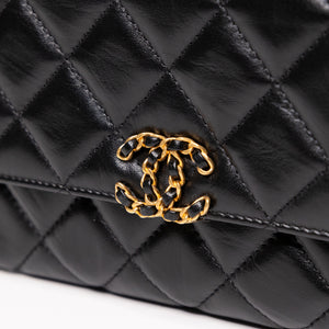 CHANEL 23K SLING SMALL FLAP BAG BLACK CALFSKIN LEATHER GHW