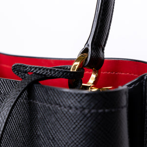 PRADA PANIER SMALL SAFFIANO LEATHER BAG BLACK GHW