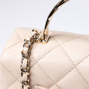 CHANEL 25S MINI COCO CRUSH HANDLE BAG CAVIAR BEIGE LGHW(MICROCHIP)
