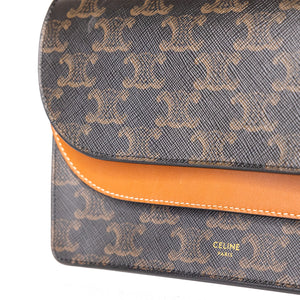 CELINE DOUBLE FLAP TRIOMPHE CANVAS WALLET ON STRAP