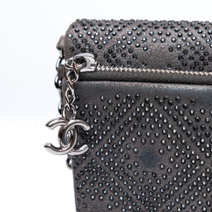 CHANEL CLASSIC FLAP CRYSTAL EMBELLISHED MINI BAG GREY LEATHER SHW