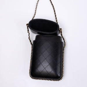 CHANEL VERTICAL PHONE CASE BLACK LAMBSKIN GHW
