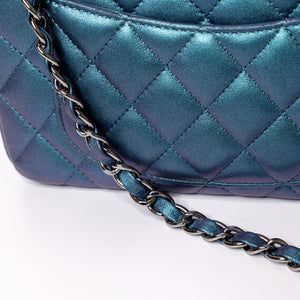 CHANEL IRIDESCENT BLUE TURQUOISE MINI CLASSIC FLAP BAG RUTHENIUM HARDWARE