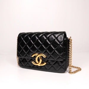 CHANEL GIANT CC LOGO FLAP BAG LAMBSKIN BLACK GHW