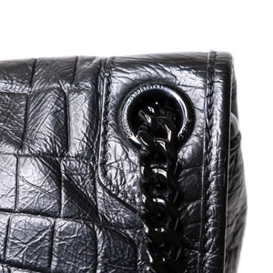 SAINT LAURENT MEDIUM NIKI BAG CROCODILE-EMBOSSED BLACK CALFSKIN BLACK HARDWARE