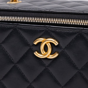 CHANEL LONG VANITY CASE WITH CHAIN LAMBSKIN BLACK GHW