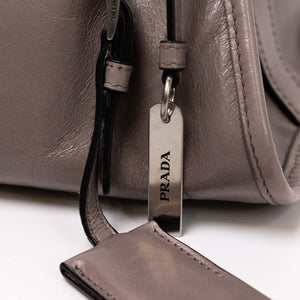 PRADA MEDIUM LEATHER TOTE BAG PEWTER CALFSKIN LEATHER SHW