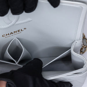 CHANEL SMALL CLASSIC DOUBLE FLAP LIGHT GREY LAMBSKIN LGHW