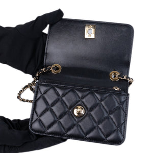 CHANEL MINI TRENDY CC WALLET ON CHAIN LAMBSKIN LEATHER BLACK LGHW