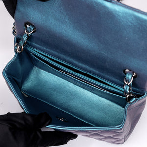CHANEL IRIDESCENT BLUE TURQUOISE MINI CLASSIC FLAP BAG RUTHENIUM HARDWARE