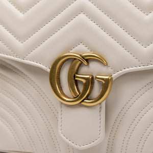 GUCCI GG MARMONT TOP HANDLE BAG LEATHER WHITE GHW