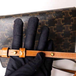 CELINE DOUBLE FLAP TRIOMPHE CANVAS WALLET ON STRAP