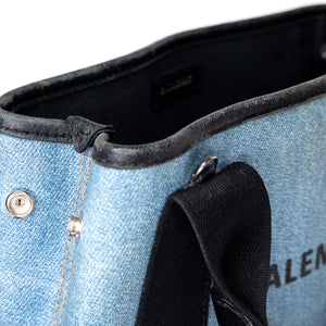 BALENCIAGA NAVY CABAS SMALL TOTE IN BLUE COATED CANVAS