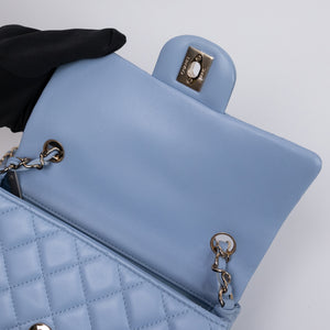 CHANEL MINI RECTANGULAR FLAP BAG LAMBSKIN BABY BLUE LGHW