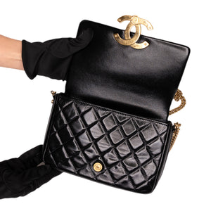CHANEL GIANT CC LOGO FLAP BAG LAMBSKIN BLACK GHW