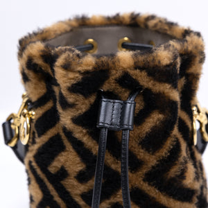 FENDI MINI MON TRESOR BUCKET BAG MULTICOLOUR SHEARLING / LEATHER GHW