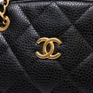 CHANEL 24K BLACK QUILTED MINI BOWLING BAG CAVIAR LEATHER GHW