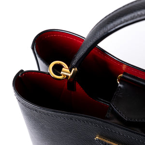 PRADA PANIER SMALL SAFFIANO LEATHER BAG BLACK GHW
