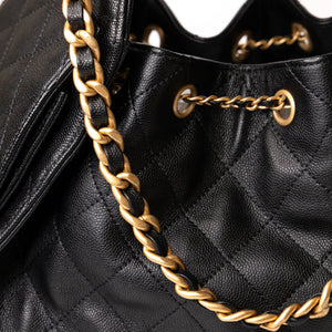 CHANEL SMALL 25 HANDBAG GRAINED CALFSKIN BLACK GHW (MICROCHIP)