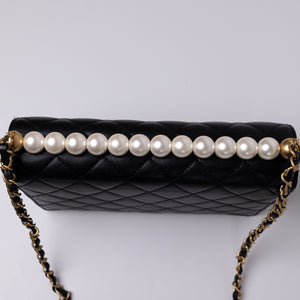 CHANEL PEARL FLAP BAG BLACK GOATSKIN GHW