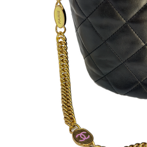 CHANEL BLACK CALFSKIN CC ENAMEL BUCKET SHOULDER BAG