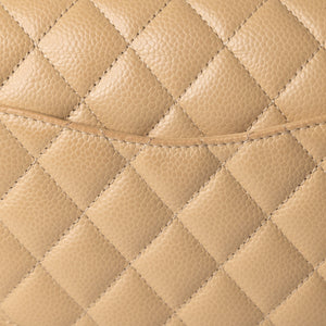 CHANEL CLASSIC FLAP MEDIUM BEIGE CAVIAR LEATHER GHW (MICROCHIP)