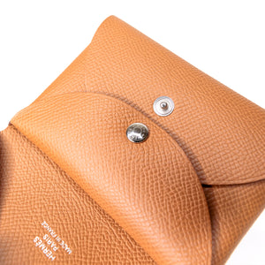 HERMES CALVI DUO CARDHOLDER EPSOM GOLD  GHW STAMP W