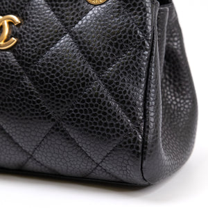 CHANEL 24K BLACK QUILTED MINI BOWLING BAG CAVIAR LEATHER GHW