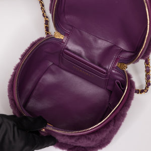 CHANEL TOP HANDLE SMALL VANITY CASE SHEARLING PURPLE GHW (MICROCHIP)