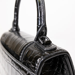 BALENCIAGA HOURGLASS BAG XS CROC-EMBOSSED CALFSKIN SO BLACK