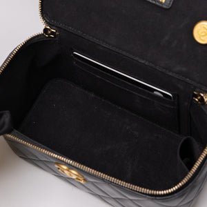CHANEL LONG VANITY CASE WITH CHAIN LAMBSKIN BLACK GHW
