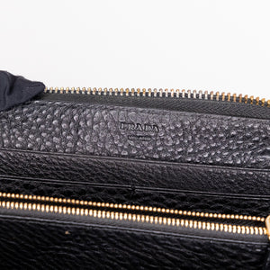 PRADA ZIP AROUND WALLET IN BLACK GHW