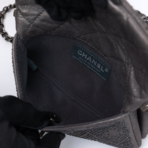 CHANEL CLASSIC FLAP CRYSTAL EMBELLISHED MINI BAG GREY LEATHER SHW