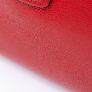 PRADA SMALL GLACE CALF SKIN LEATHER TWIN POCKET SATCHEL RED SHW