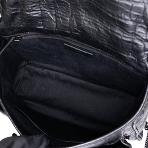 SAINT LAURENT MEDIUM NIKI BAG CROCODILE-EMBOSSED BLACK CALFSKIN BLACK HARDWARE