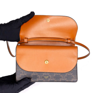 CELINE DOUBLE FLAP TRIOMPHE CANVAS WALLET ON STRAP