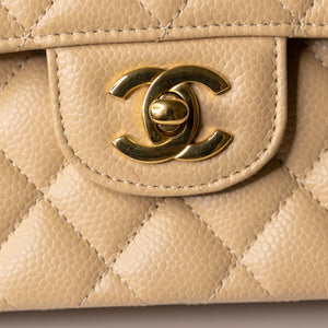 CHANEL CLASSIC FLAP MEDIUM BEIGE CAVIAR LEATHER GHW (MICROCHIP)