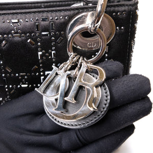 CHRISTIAN DIOR MINI LADY DIOR SATIN CRYSTAL BLACK SHW