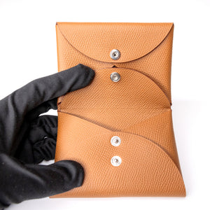 HERMES CALVI DUO CARDHOLDER EPSOM GOLD  GHW STAMP W