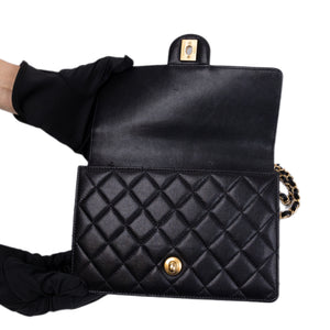 CHANEL PEARL FLAP BAG BLACK GOATSKIN GHW