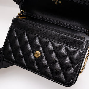 CHANEL 25K HANDLE WALLET ON CHAIN CAVIAR LEATHER BLACK GHW (MICROCHIP)