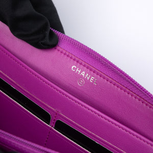 CHANEL BOY ZIP WALLET LAMBSKIN LEATHER PURPLE PINK SHW