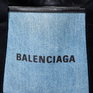 BALENCIAGA NAVY CABAS SMALL TOTE IN BLUE COATED CANVAS