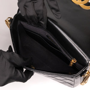 CHANEL GIANT CC LOGO FLAP BAG LAMBSKIN BLACK GHW