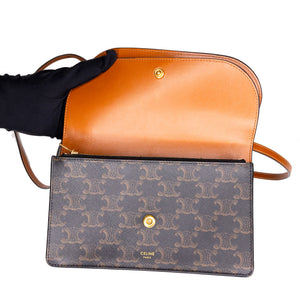 CELINE DOUBLE FLAP TRIOMPHE CANVAS WALLET ON STRAP